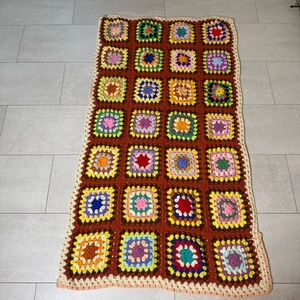 Crocheters Special Unfinished Granny Square Quilt Blanket Vintage Crochet 64x36
